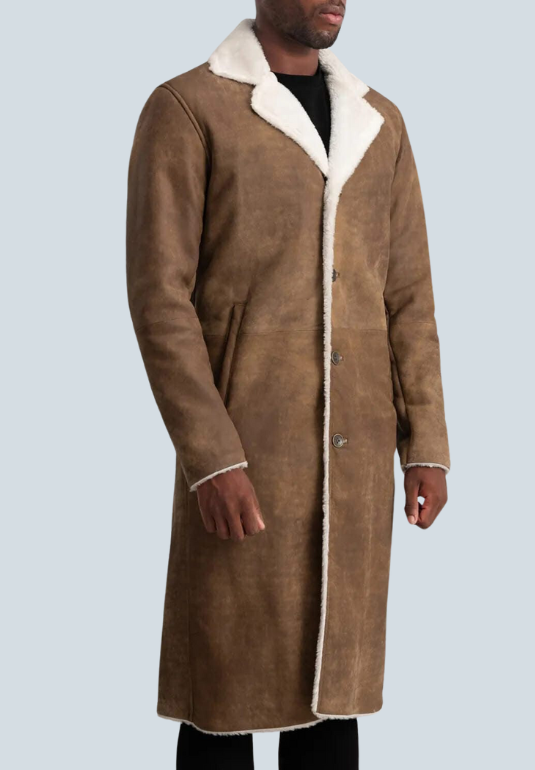 Kolby Distressed Brown  Shearling Long Coat